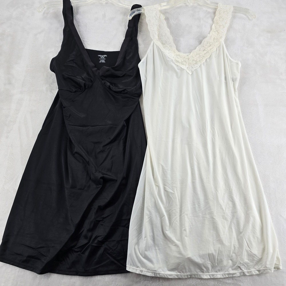 Vanity Fair Full Slip Bundle Women 38 Body Fresh‎ Lace Trim Black White 2pk